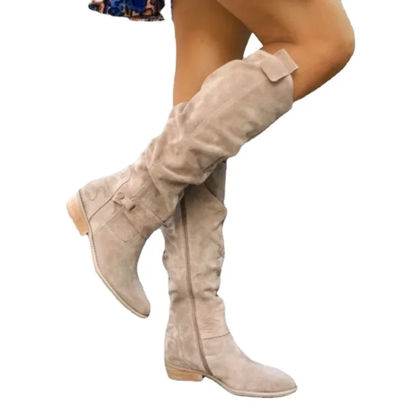 Hot Selling Retro Women Boot Large Size43 Suede High Women Boot Winter Boot Women High Heel Allmach Knee Length Boot Botas Mujer