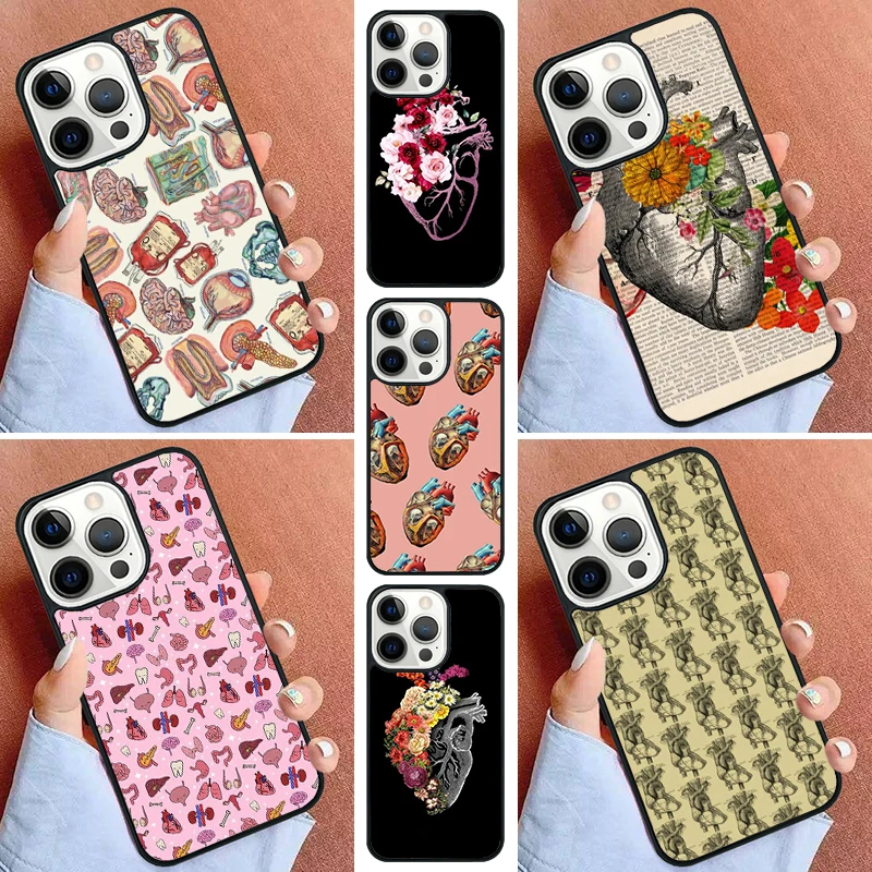 Funda de teléfono de enfermera cardíaca de anatomía Vintage para iPhone 16, 15, 14 Pro, 11, 13, 12, Mini Max, SE 2020, 6, 7, 8 Plus