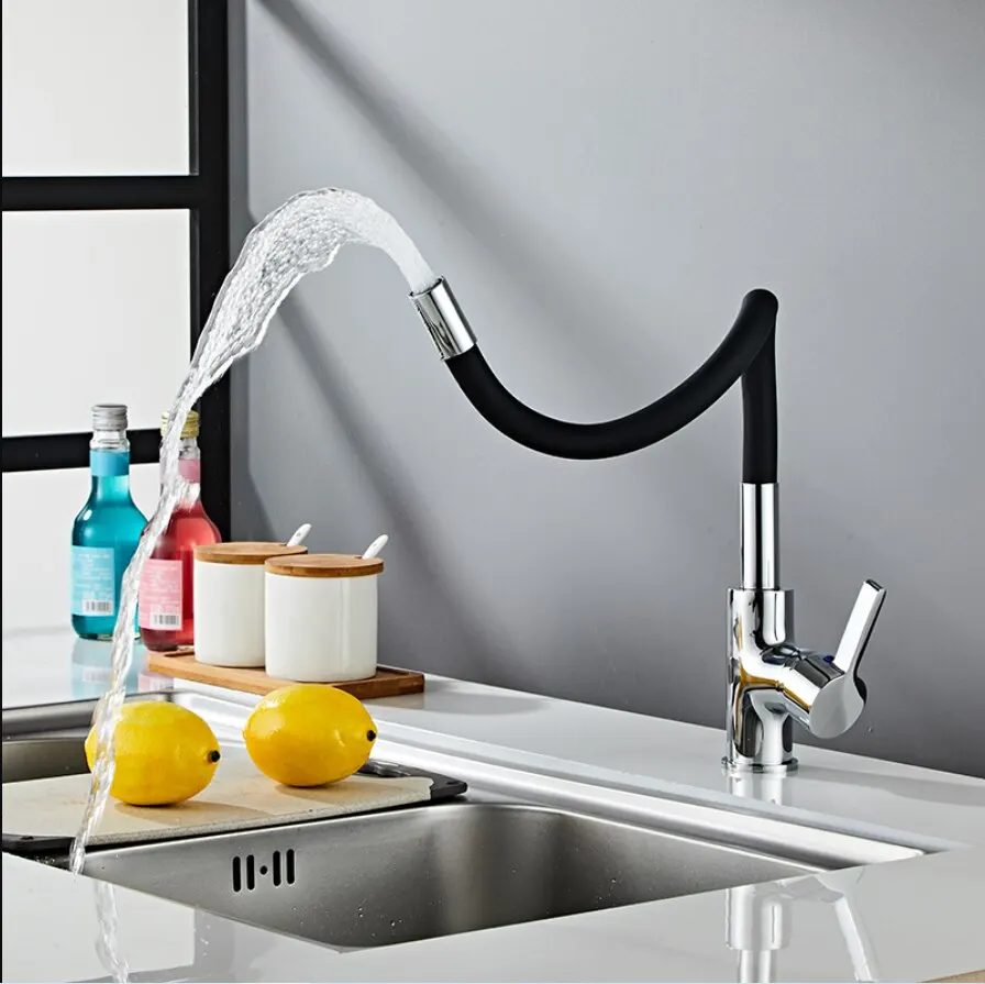 Baokemo Colorful Tube Silicone Kitchen Sink Faucet Hot And Cold Water Mixer Tap 360 Degree Rotating Flexible Hose Tap Deck Mount