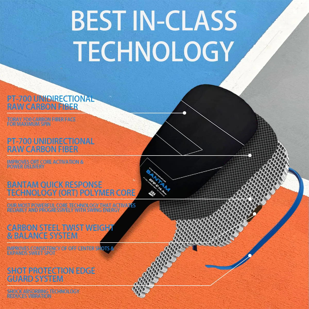 Paddletek Bantam Pickleball Paddle T700 Carbon Fiber Face for Maximum Spin - Image 5