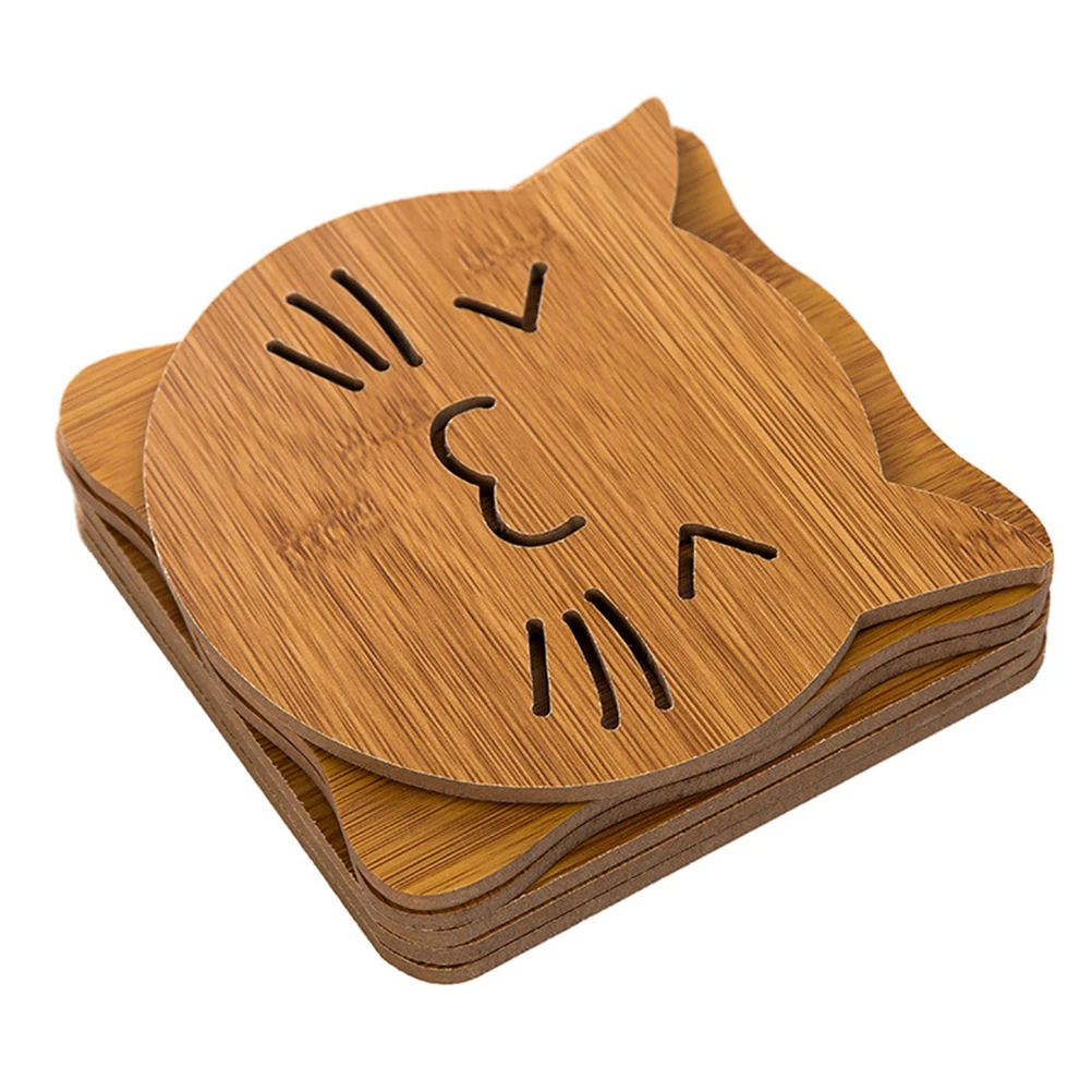 

Cartoon Anti-scald Heat Insulation Pad Cup Coasters Wood Coaster Set Smooth Texture Easy Clean Moisture Resistant Corrosion