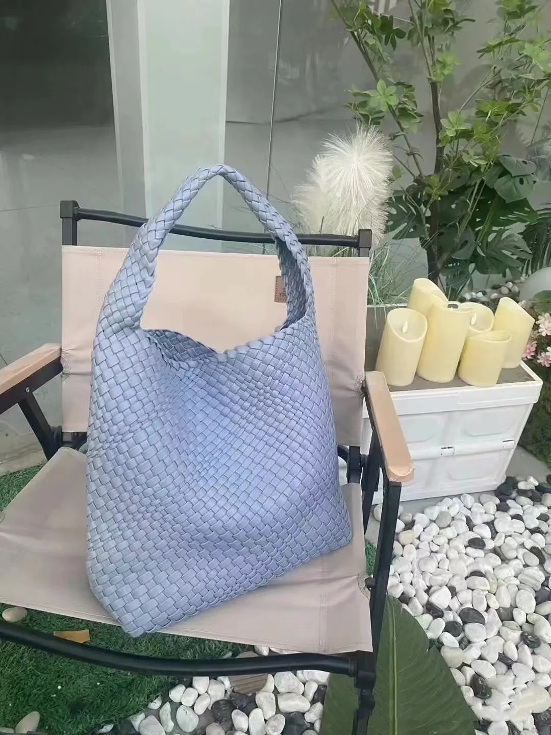 

Handwoven Large Capaci Tote Bag Women's Soft Leather Bag American Retro Sle Magnetic Bule Closure Buet ape Handbag