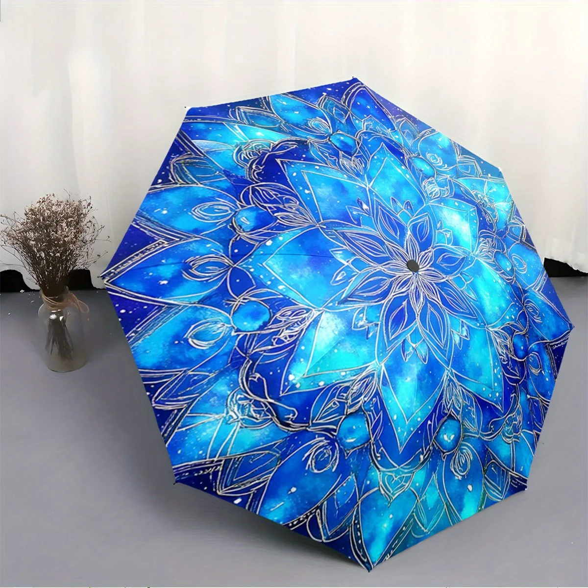 

Automatic Folding Umbrella Intricate mandala design. Portable collapsible design, casual outdoor accessory, for all seasons,