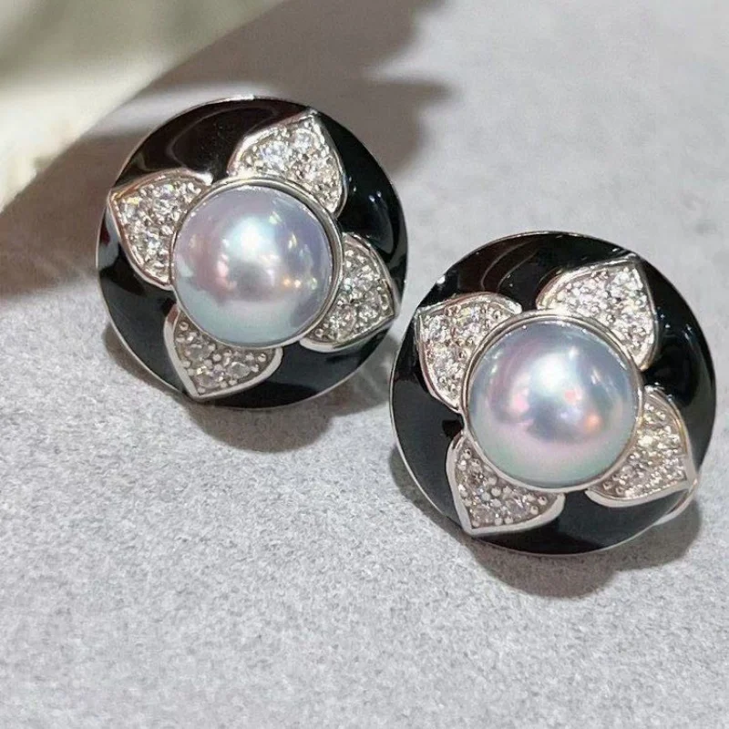 

SGARIT Akoya Freshwater Pearl Stud Earrings Light Luxury Retro for Women 925 Sterling Silver Jewelry Girlfriend Gifts