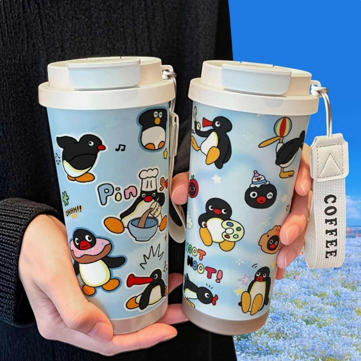 أنيمي Pingu كوب قارورة عازلة الكرتون لطيف فنجان القهوة سعة كبيرة مياه الفولاذ المقاوم للصدأ كوب المحمولة كوب ماء القش هدايا الطلاب #1