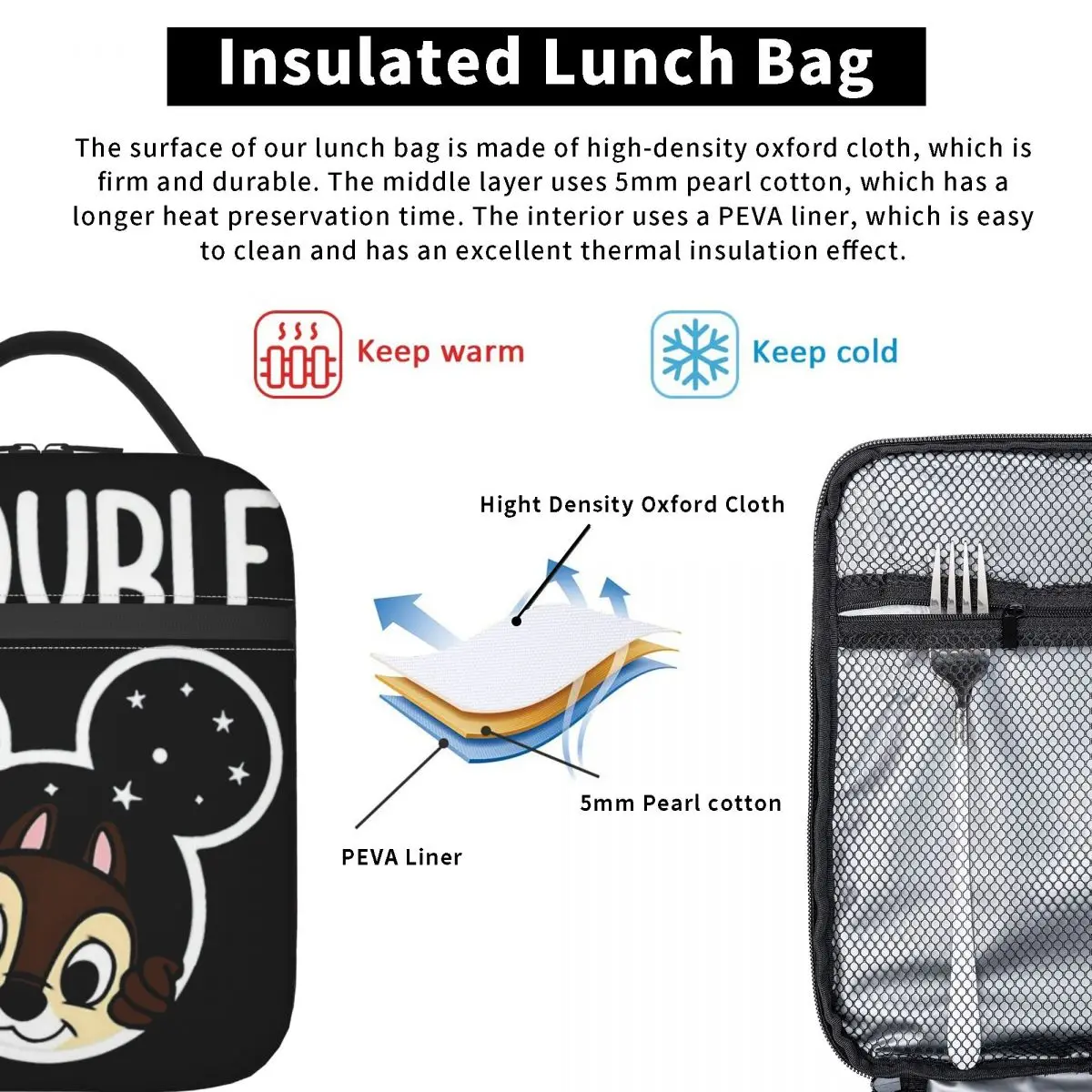 Criatividade duplo problema chip e dale isolado almoço sacos refrigerador saco recipiente de refeição grande tote lancheira das mulheres dos homens ao ar livre