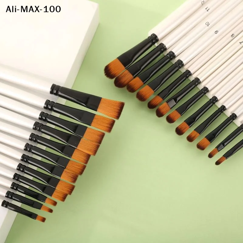 【AV】12 Pcs DIY Oil Acrylic Painting Art Paint Brushes Supplies Nylon Hair Wooden Handle Watercolor Paint Brush Pen Set Learning