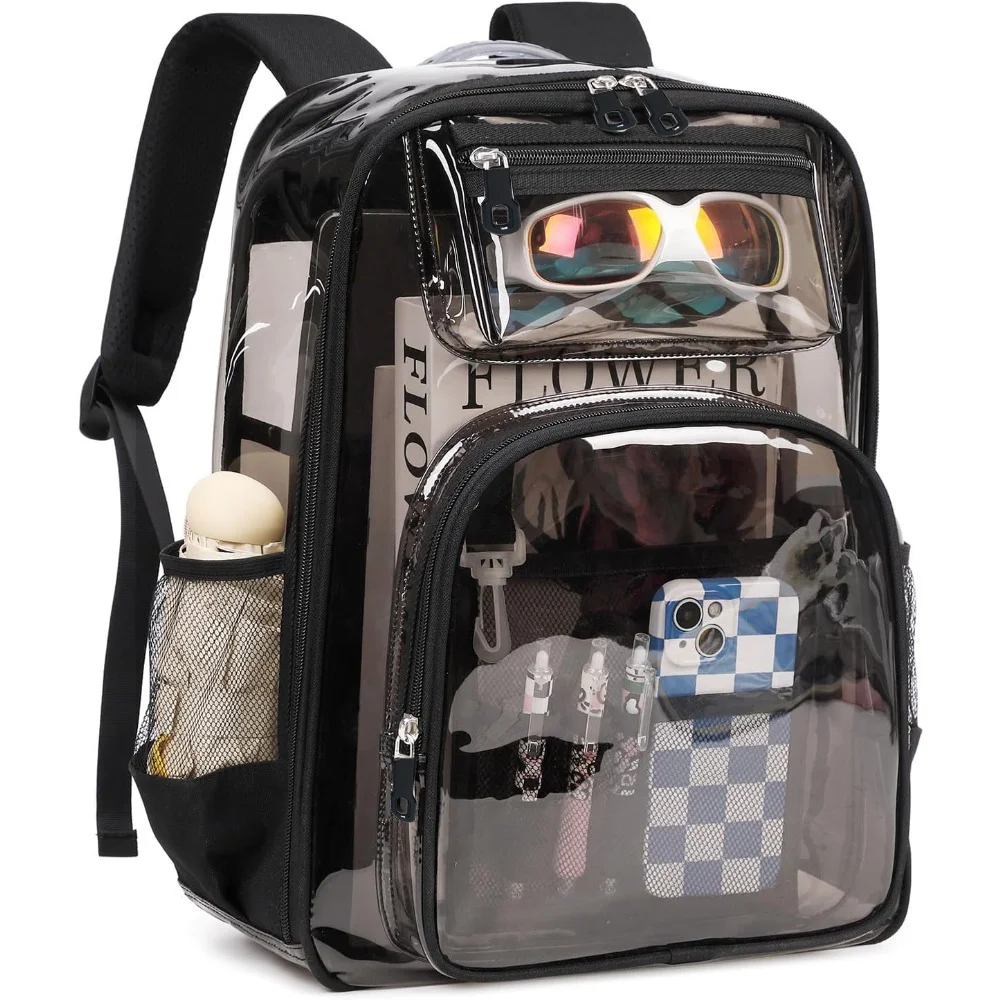 

Clear Backpack, See Through School Backpack Stadium Approved PVC Transparent Bookbag for Primary, Secondary, Colleges, Workplace