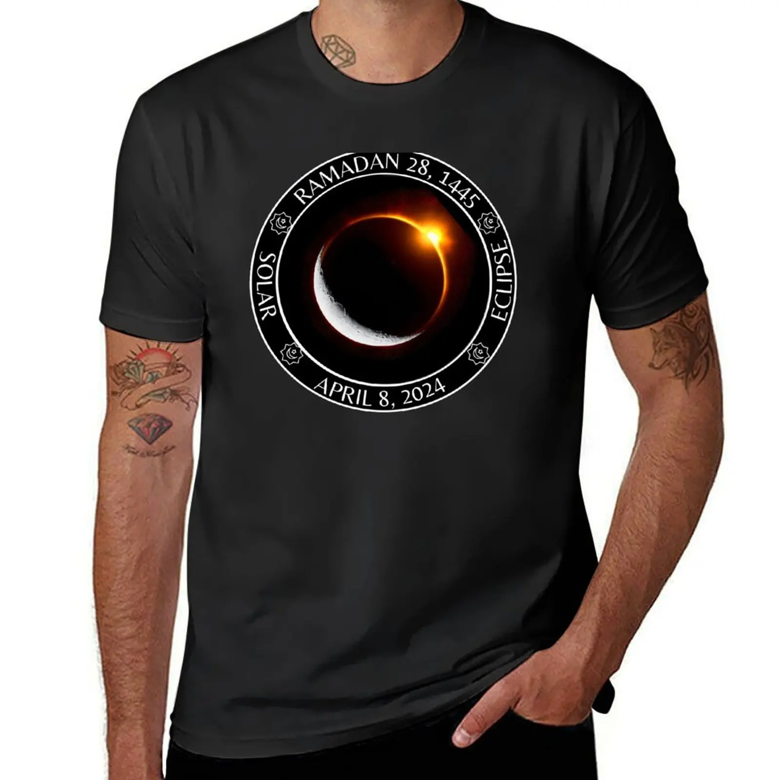 Total Solar Eclipse April 8 2024 Ramadan 28 1445 Eid Mubarak T-Shirt vintage clothes customizeds plain tshirts for men