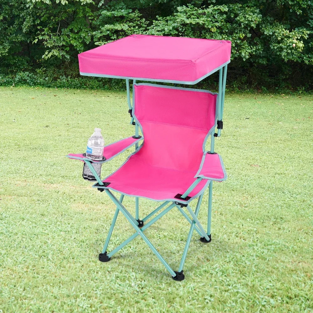 Kids Canopy Camp Chair Safety Lock Portable Outdoor Chair with Canopy Adjustable Sunshade Cup Holder Kids 125lb Capacity image 6