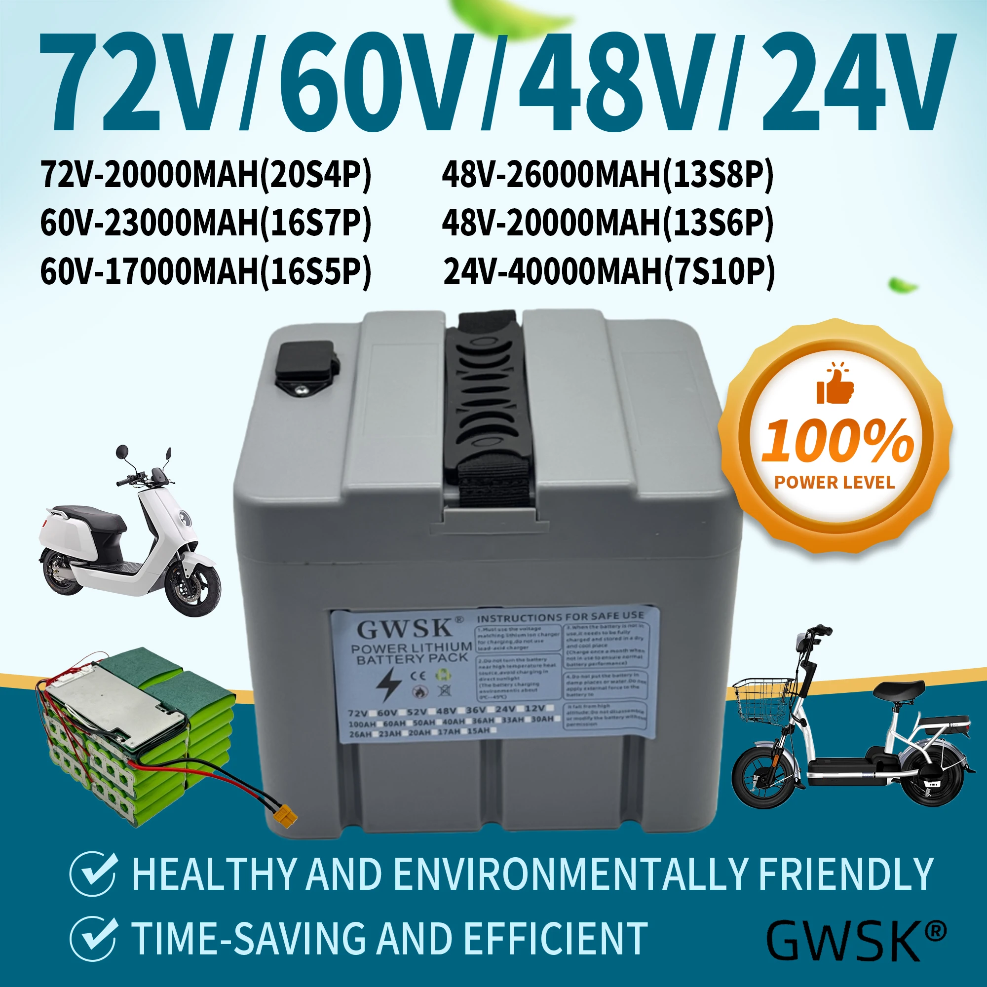 

24V/60V/72V， Full capacity square small white box style 18650 lithium-ion battery, shipped within 24 hours, suitable for 3000W