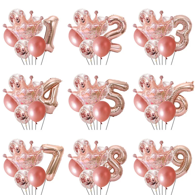 New 32 inch pink Crown digital balloon set One year old baby children's birthday party decoration balloons