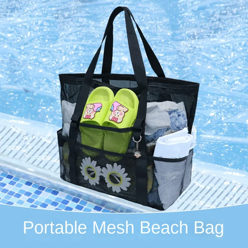 Beach bagMulti-Layer Large Capacity Transparent Multifunctional Sporting Goods Net Pocket Beach Swimming Bag for women