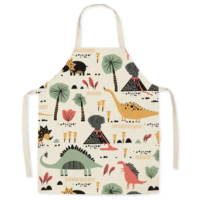 Cartoon dinosaur cute apron kitchen cooking linen soft cloth adult children\'s bib home baking cooking cleaning sleeveless apron