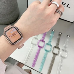 Glitter Band+Case For Apple Watch Band 42 38 44 40 41 45 Clear Candy Woman Bracelet iWatch series 8 7 6 SE 5 4 3 2 1 Accessories