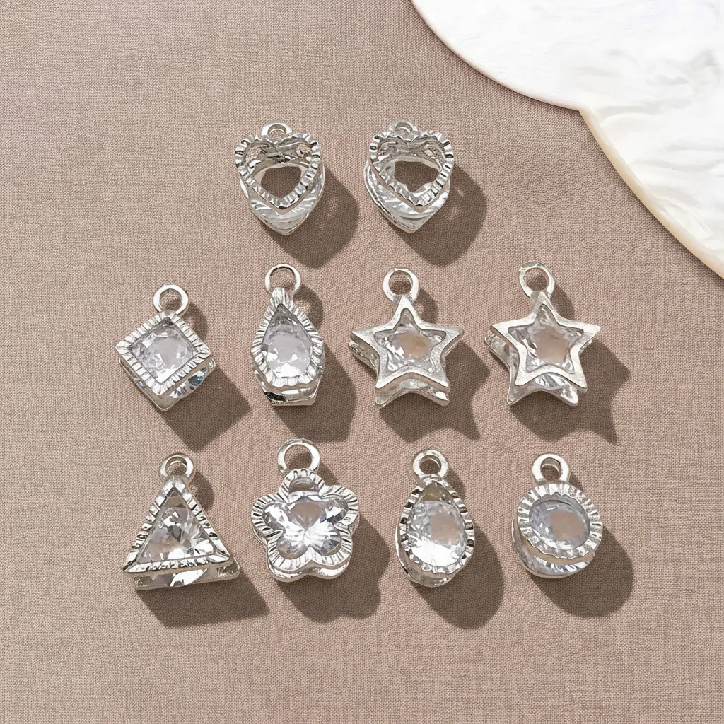 5/10Pcs/lot Alloy Silvery Color Rhinestone Hearts Charms For Earrings Necklaces DIY Love Charms Jewelry Making Accessories ﻿
