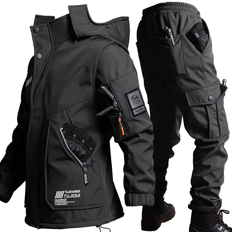 Winter Functional Assault Suit Men\'s Tactical Military Hunting Cycling Clothing Windproof Warm Outer Set Jacket + Cargo Pants