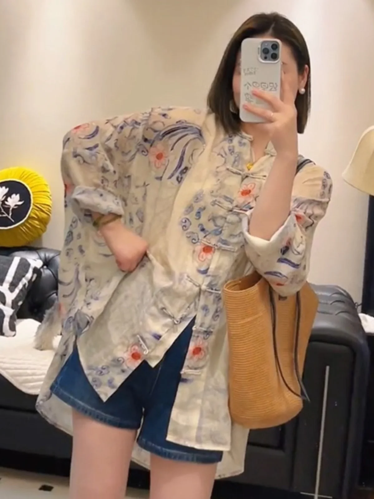 Nouveau chinois Sle réformé Tang costume coton lin irt femmes été mi-long rétro bouton mince lin ouvert Cardigan haut