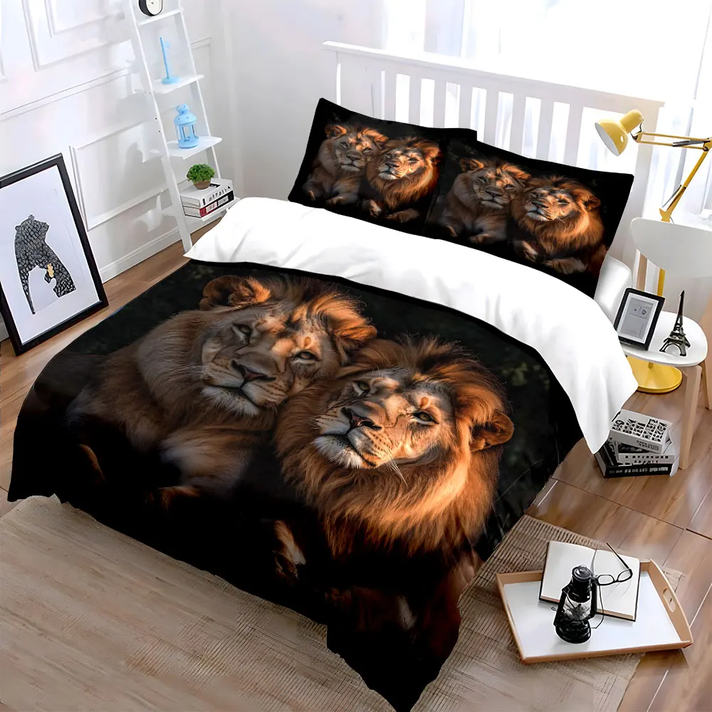 Regal lions side by side Printed Duvet Cover Set1 Duvet Cover+2 PillowcaseMulti Size Bedroom Bedding Decor Luxury gifts