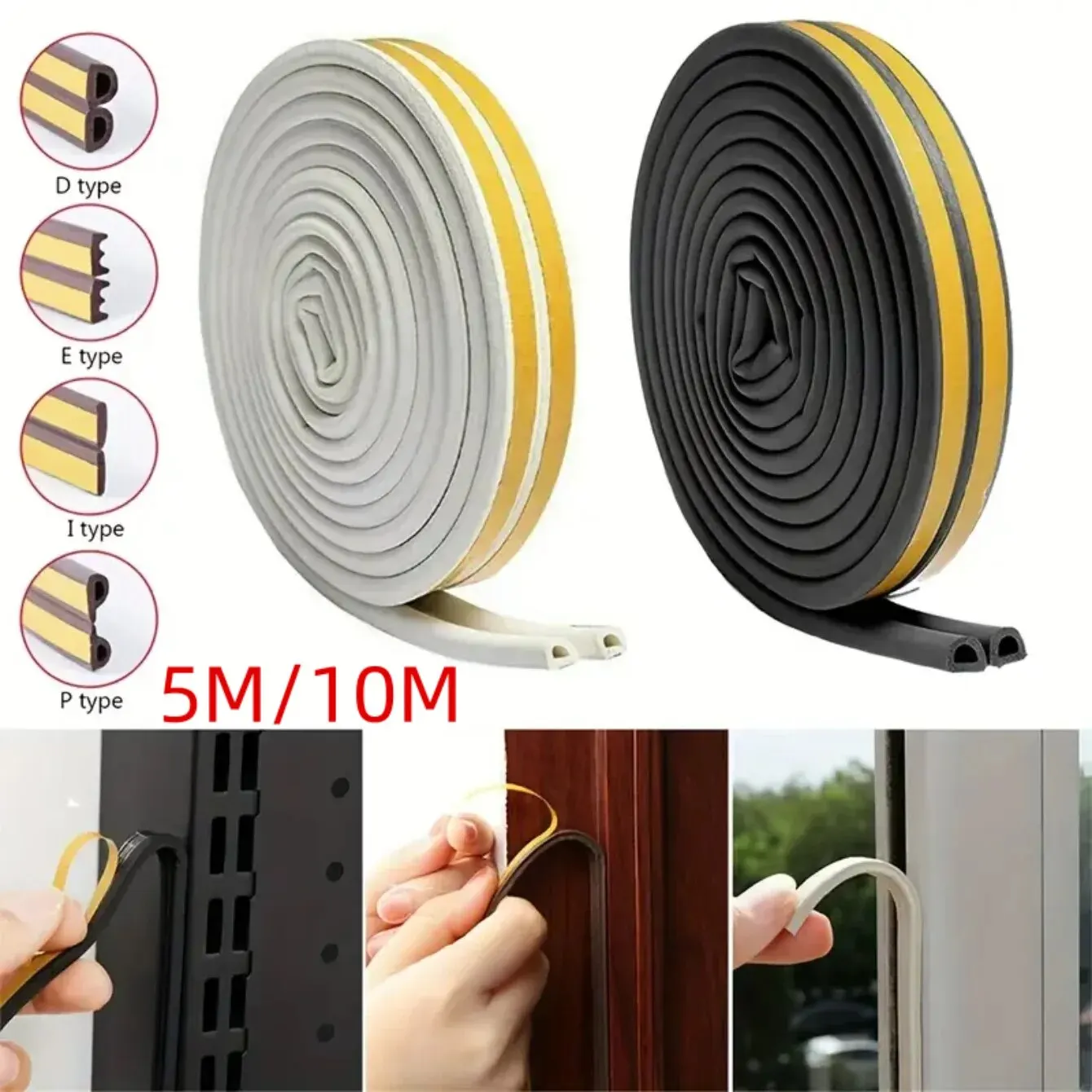 10 Meters DIPE Self-Adhesive Door And Window Sealing Strip Glass Window Anti-Collision Rubber Strip Foam Sound Insulation Strip