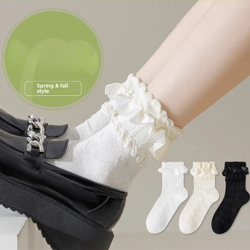 

Lolita white lace socks for women's summer thin mid-tube Japanese lottery shoes princess socks