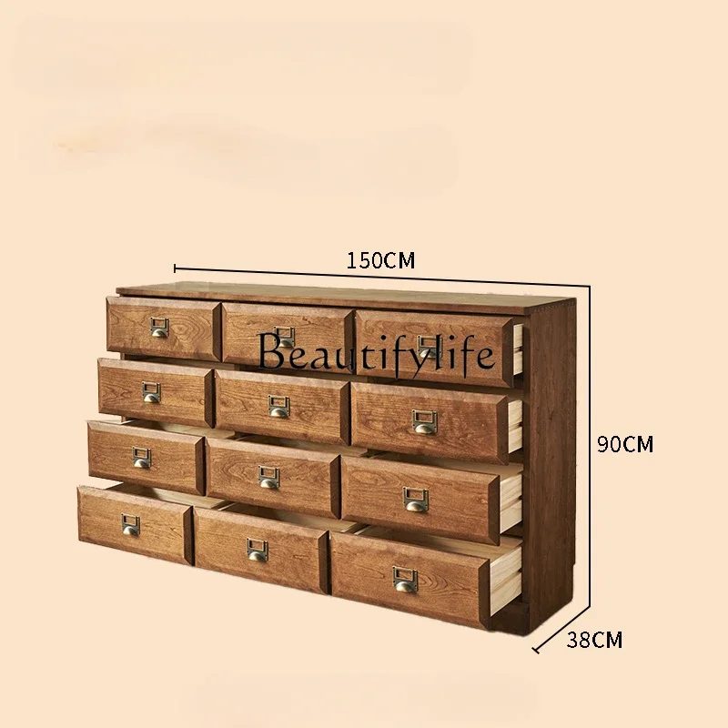 Retro Small Apartment Home Entrance Cabinet Wax Wood Drawer Storage Side Cabinet