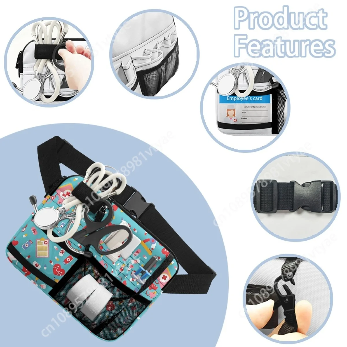 Cartoon Medical Heartbeat Print Waist Bag, Sacos De Ferramentas De Enfermagem, Acessórios De Cuidados, Ambulância Presente, Designer, Armazenamento De Medicina Portátil