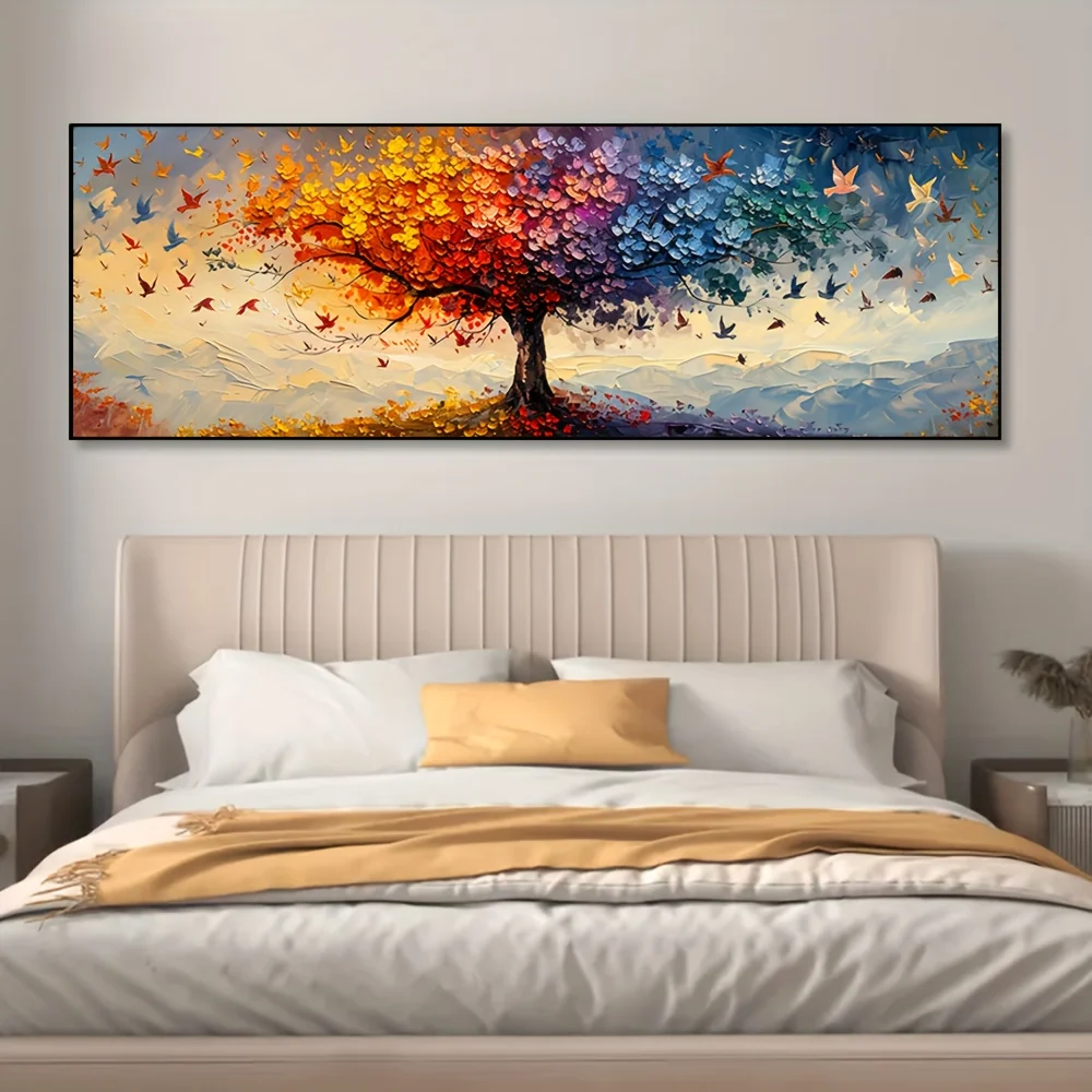 Oversized Tree of Life Canvas Art Printing Abstract Multicolor Butterfly Wall Art Prints for Living Room Bedroom Decor Frameless