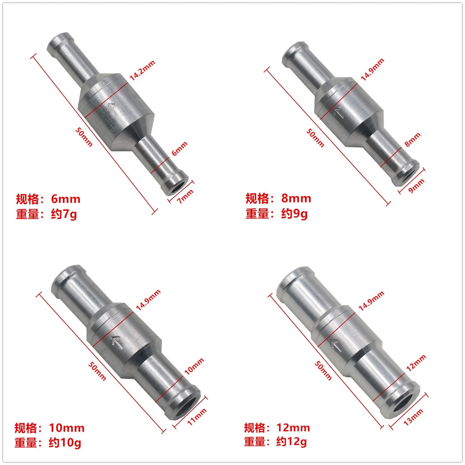 1pcs Car One-Way Fuel Check Valve Aluminum Alloy 6/8/10/12mm High-Temperature Resistant Oil Circuit Water Pumps Check Valve