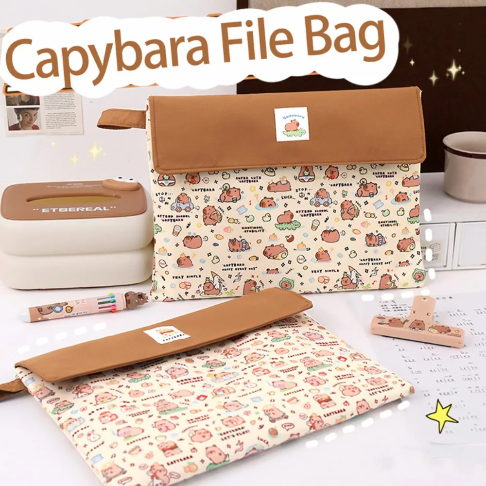 Washable Fabric Capybara Document Bag Durable Zipper Pouch Capybara File Bag Large Capacity Funny Cartoon Paper Storage Bag