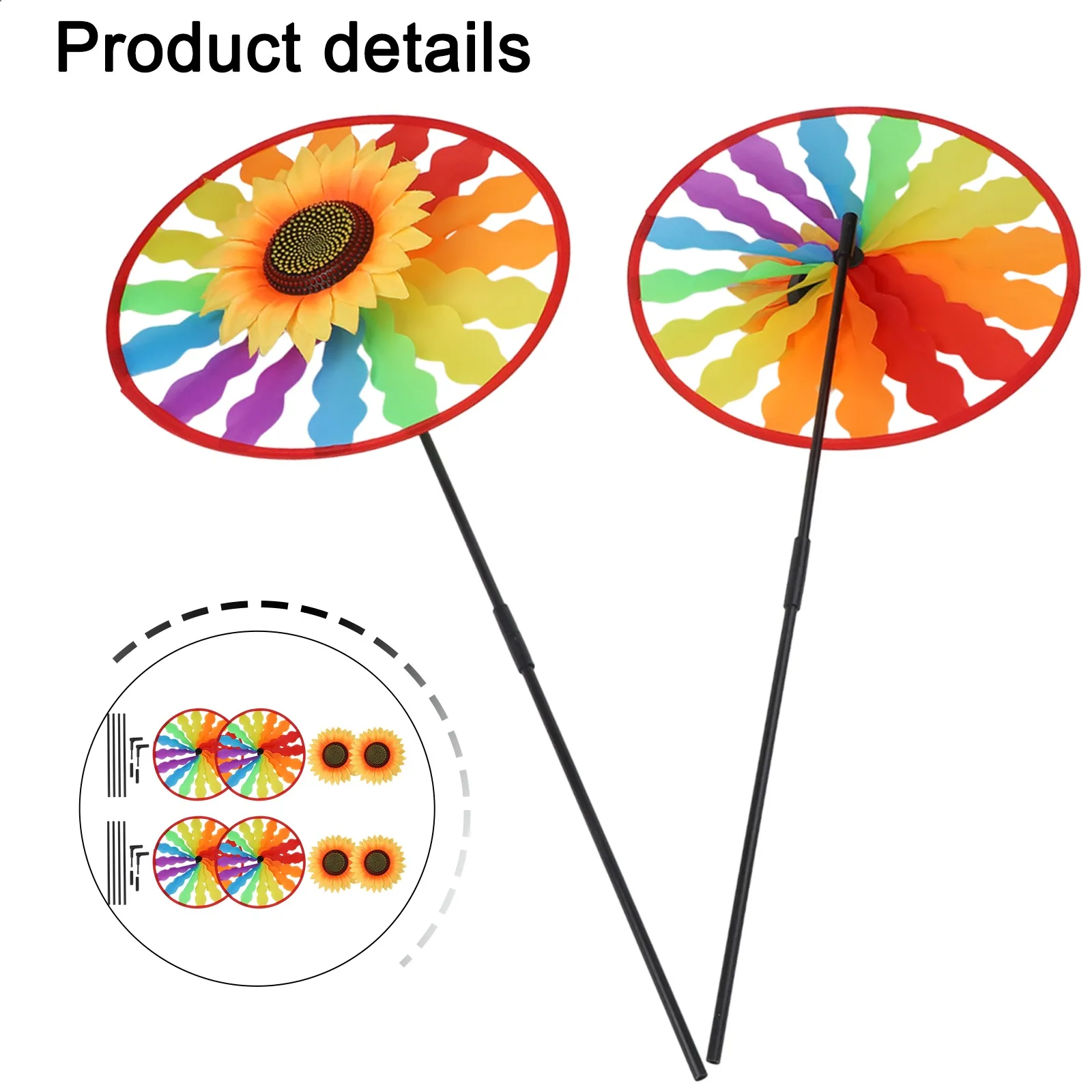 Rainbow Sunflower For Outdoor Pinwheel 27cm Garden Decor Spinner for Porch Yard and Terrace Wind-Powered Display