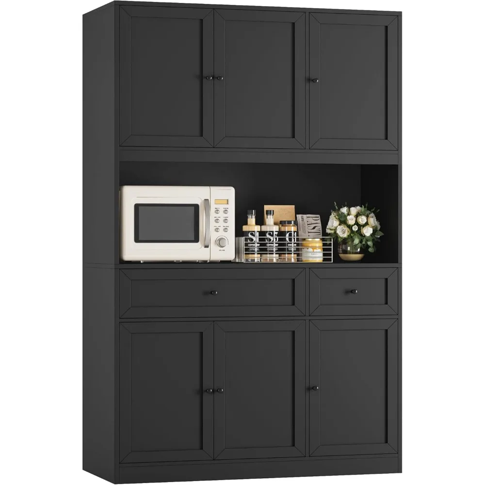 

72" Kitchen Pantry Cabinet, Kitchen Hutch with Microwave Stand, Buffet Cabinet with Hutch for Kitchen Dining Room