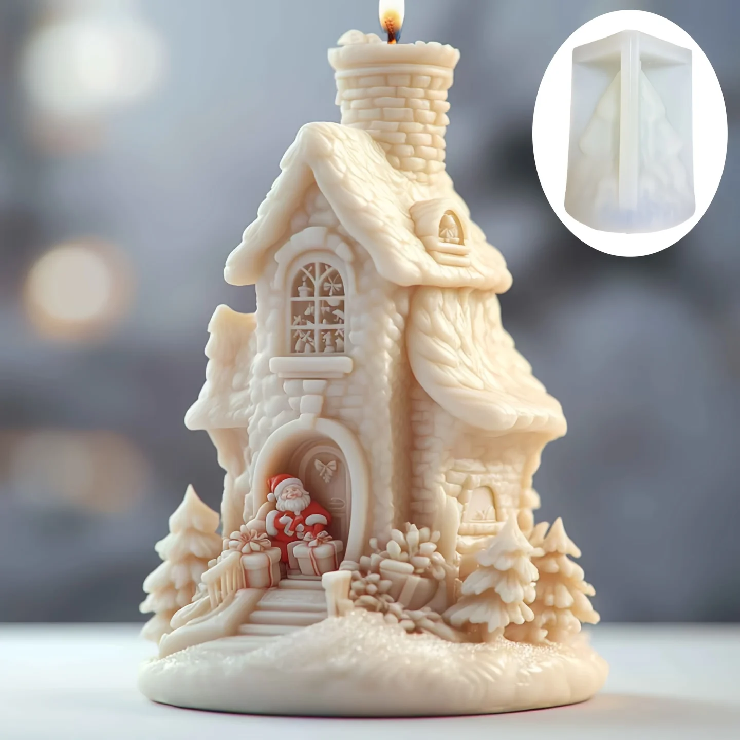 Santa Claus carrying gift relief cylindrical candle silicone mold Smile Santa Claus snowflake gift bag molds Christmas Gift - Image 5