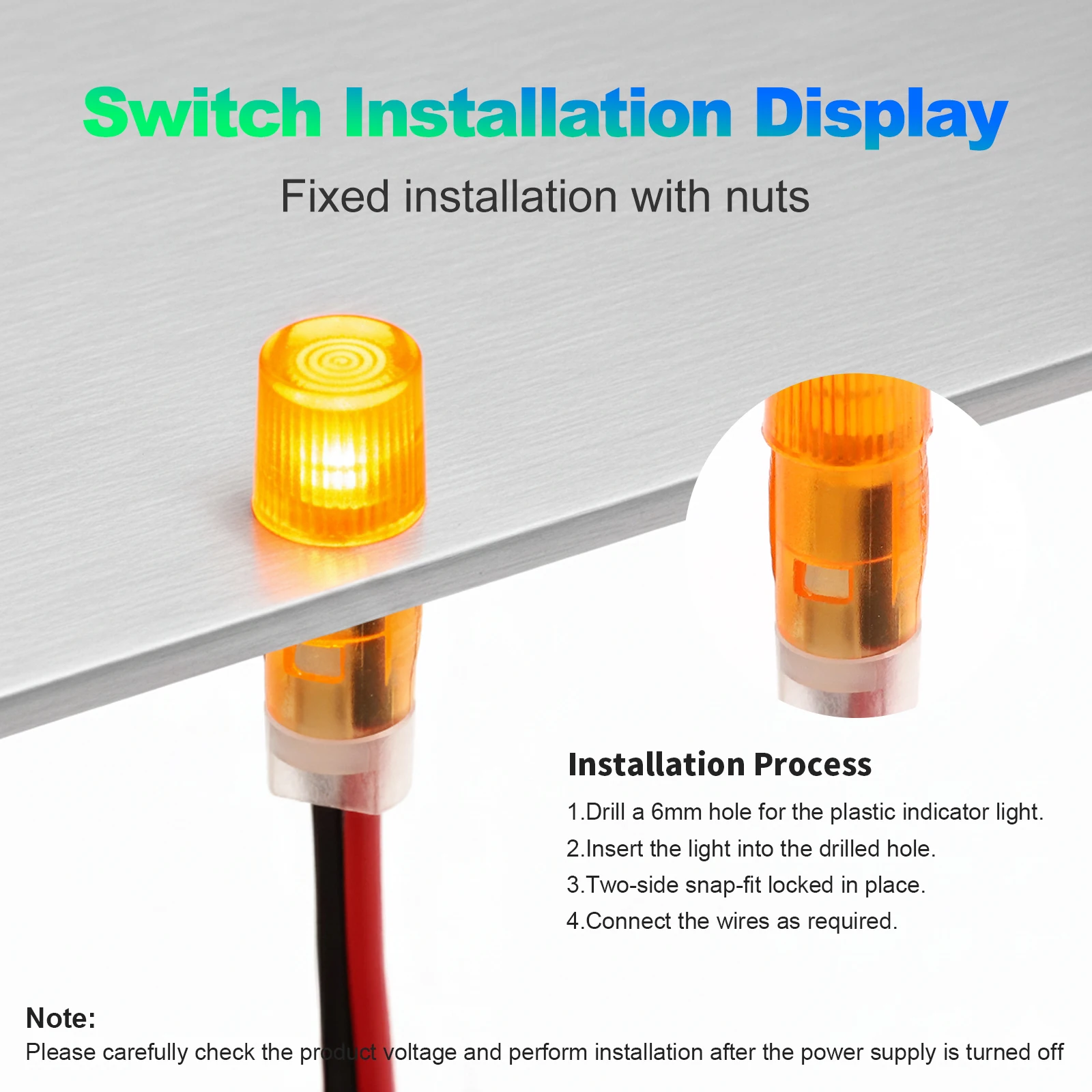 FILN 5 Stück 6mm Mini Kunststoff-LED-Kontrollleuchte 12V/24V Indikatorlampe für DIY Auto Marine Industriesteuerungsausrüstung – Detail 9