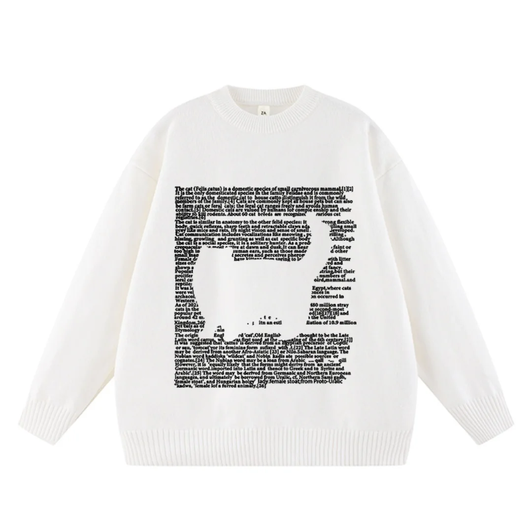 New autumn and winter letter cat print warm and fashionable sweater for both men and women, knitted top for couples