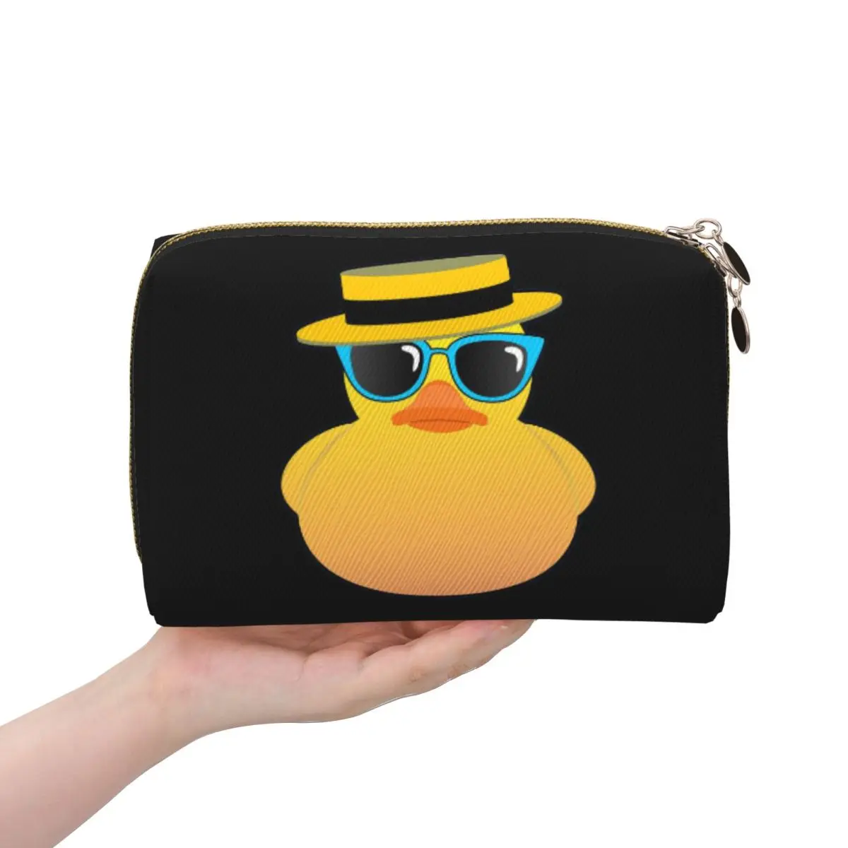 

Rubber Duck Ducky Wearing Boater Hat And Sunglasses Women Cosmetic Bag Travel Makeup Organizer Toiletry Storage Dopp Kit Box