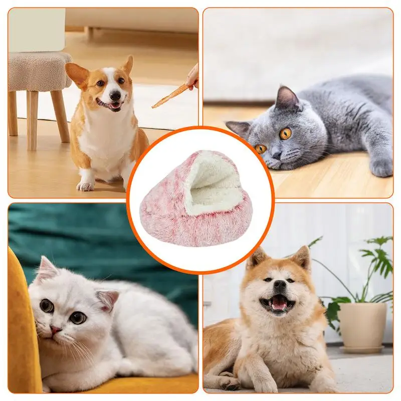 Winter Cat Bed Dome Shaped Warm Pet Sleeping Bag Fluffy Soft Pet Cushion Cold Protection Thermal Insulation Puppies Dog Supplies