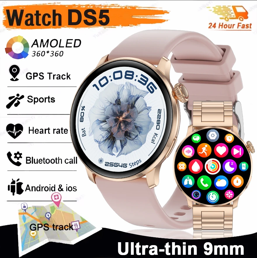 

2025New GPS NFC Bluetooth Call Smartwatch Women Watch 5 mini Sports Track Heart Rate Oximetry Monitoring Health Smartwatch Woman