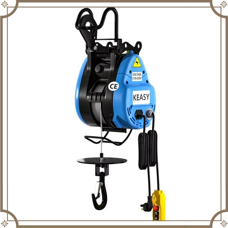 500KG Electric Wire Rope Hoist 220V, Small Household Lifting Crane with Wireless Remote Control, 30M