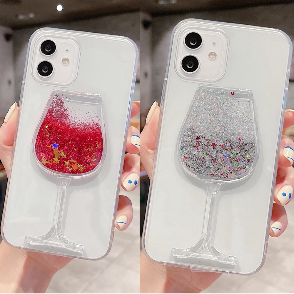 Glitter Case for OPPO Realme 9i 9 Pro Plus 8 8i 7 7i 9Pro Cases Cute Wine Glass Dynamic Liquid Quicksand Phone Back Cover Women