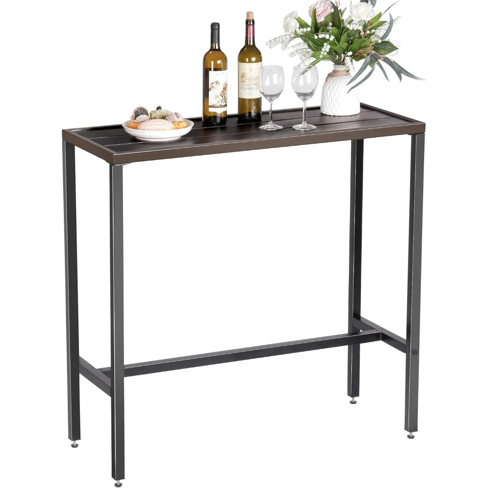 

Rengue 37.6'' Pub Height Bar Table, Rectangle Narrow Counter Outdoor Counter Heith Bar Table with 110lb Wood-Like Metal Tabletop