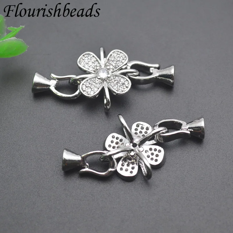 10pcs 15x32mm Rhodium Color Flower Shape Paved CZ Beads Connector Clasp Hooks Jewelry Findings DIY Necklace