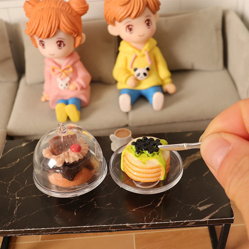 1/12 Dollhouse Simulation Coffee Cake Dessert Set Dollhouse Mini Kitchen Tray Tableware Accessories Dolls House Decoration