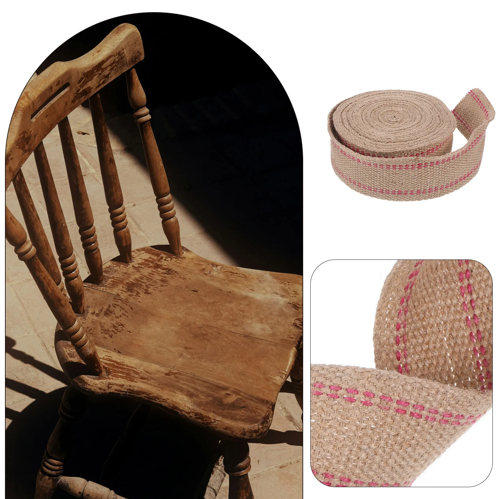 1 Roll Jute Webbing Tape Red Stripe Heavy Duty For Chair Repair Crafting Upholstery Furniture Diy Indoor Outdoor Use Ribbon Wide