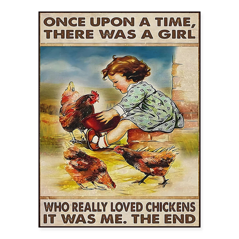 Chicken print, once upon a time there was a girl who loved chickens very much poster, vintage animal, farmer gift