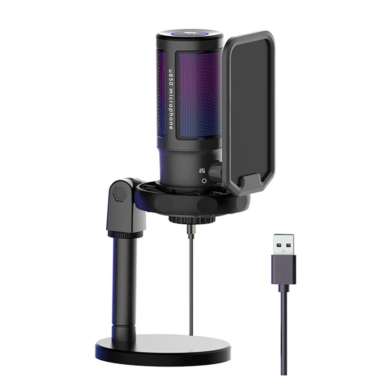 All Metal USB Capacitors Microphone,PC Gaming Recording Desktop Laptop Mic,RGB Streaming Podcasting Mic For Online Game,