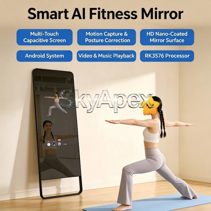 Home Gym Large Touch Screen Fitness Mirror Wall Mount Exercise Mirror for Yoga Dance Body Shaping Full Body Strength Gear
