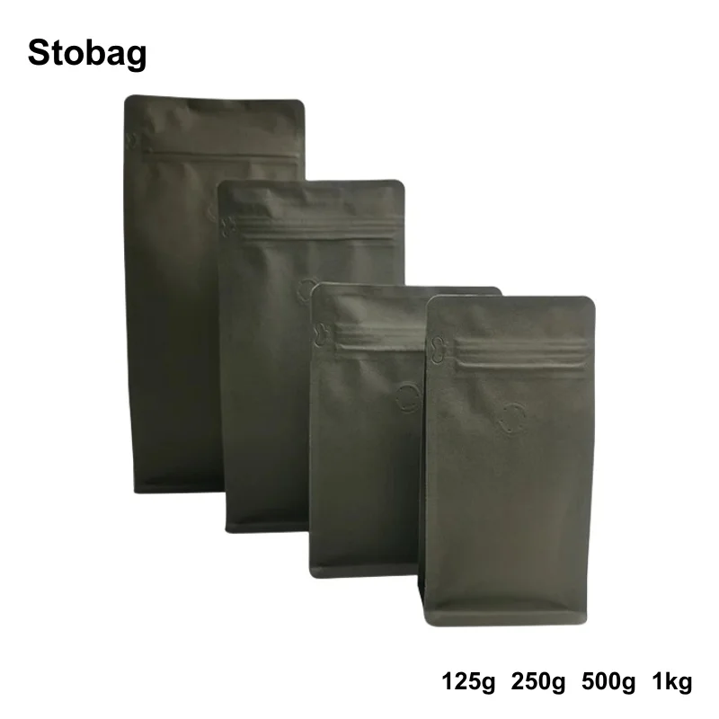 

StoBag 20pcs Black Kraft Paper Coffee Beans Bag Packaging Ziplock Sealed for Powder Food Nuts Storage Reusable Pouch Portable