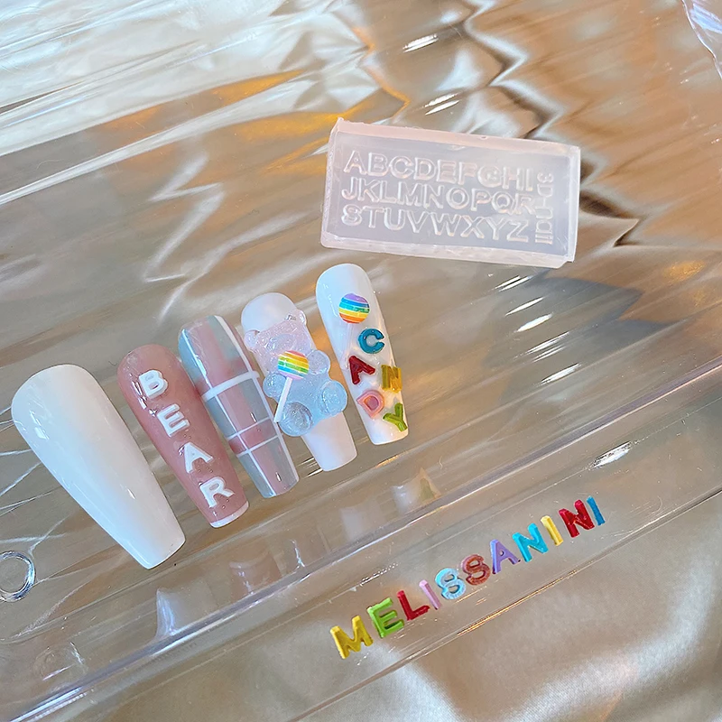 Moule de sculpture d'ongles en Silicone 3D, lettres anglaises, estampage, pochoirs en Gel, accessoires de manucure à faire soi-même, outils multi-designs, 1 pièce