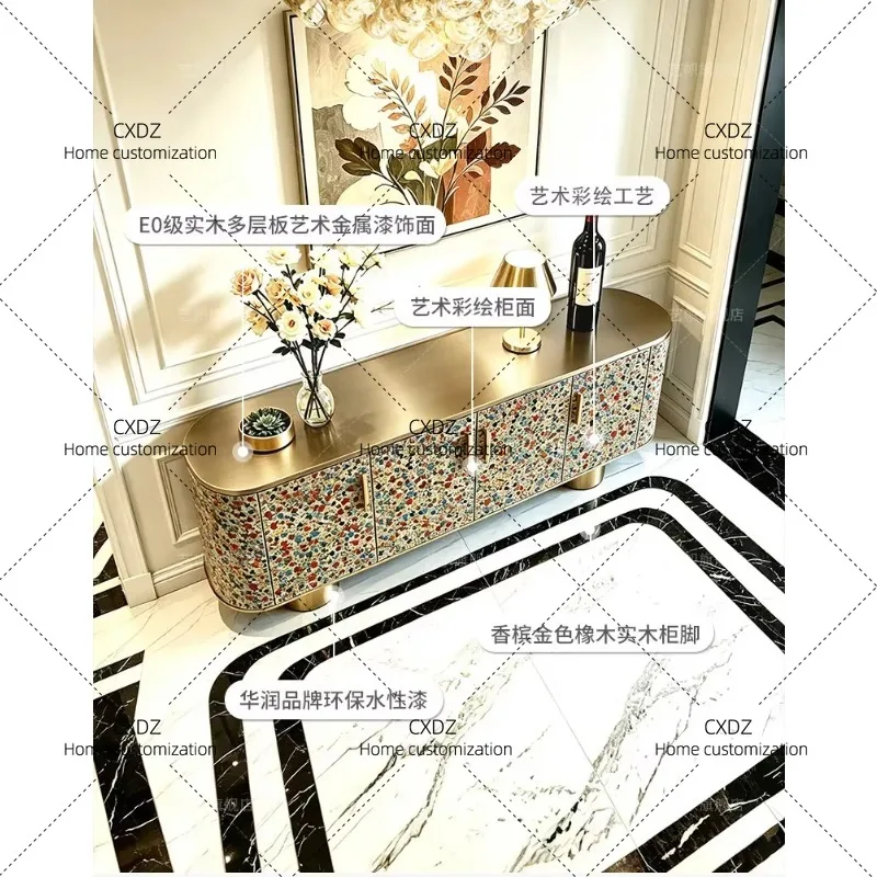XX light luxury solid wood dining side cabinet, high-end sense, wall storage, painted entrance locker